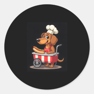 Sticker Rond Funny Dachshund Chien Hotdog Sandwich Weenie Sauci