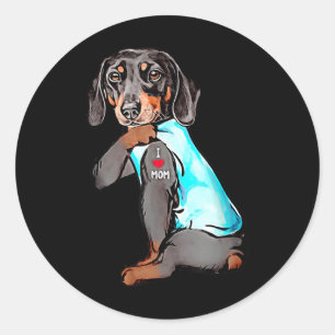 Sticker Rond Funny Dachshund Chien Tatouage J'aime Maman Dogmam