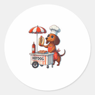 Sticker Rond Funny Dachshund Chien Weenie Saucisse Hotdog Sandw