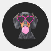 Sticker Rond Funny Dachshund Wearing Gles And Blowing Nk Bubble (Devant)