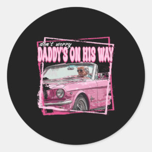 Sticker Rond Funny Daddy's Home Trump Pink 2024 Take America Ba