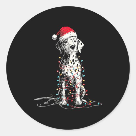Sticker Rond Funny Dalmatian Christmas Graphics Dog Lights Love (Devant)