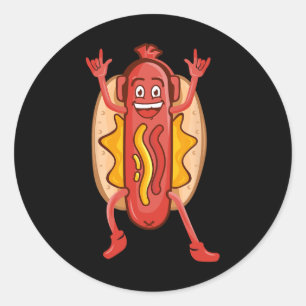 Sticker Rond Funny Dancing Hot Dog Design For Kids Boys Girls H