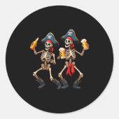 Sticker Rond Funny Dancing Rate Skeletons Beer Drinking Hallowe (Devant)