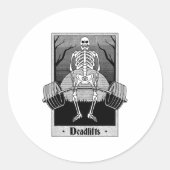 Sticker Rond Funny Deadlifts Weightlifter Skeleton Halloween Gy (Devant)