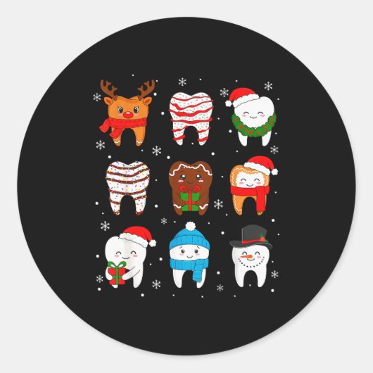 Sticker Rond Funny Dental Christmas Teeth Cute Xmas Dentist Squ (Devant)