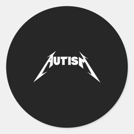 Sticker Rond Funny Design Autism Skeleton Meme Metal Rock For M (Devant)