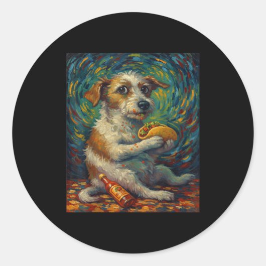 Sticker Rond Funny Dog Eating Taco Graphic Art Design  (Devant)