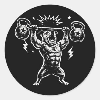 Sticker Rond Funny Dog Gym Workout Hilarious Weightlifti