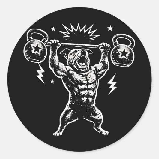 Sticker Rond Funny Dog Gym Workout Hilarious Weightlifti (Devant)