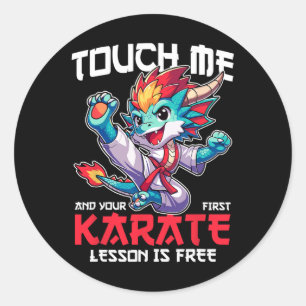 Sticker Rond Funny Dragon Karate Fighter Martial Arts Lover Kid