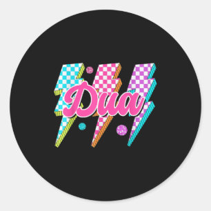 Sticker Rond Funny Dua Lightning Bolt À damiers I Love Dua 80's
