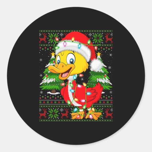 Sticker Rond Funny Duck Christmas Lights Santa Costume Ugly Xma (Devant)
