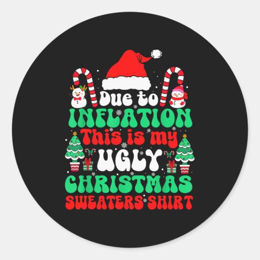 Sticker Rond Funny Due To Inflation This Is My Ugly Christmas S (Devant)