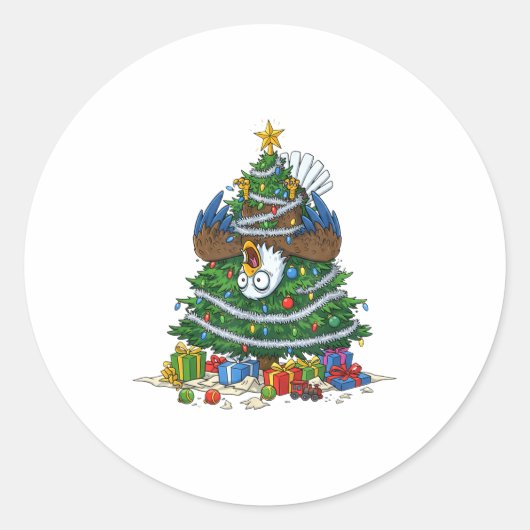 Sticker Rond Funny Eagle Christmas Tree Lights Kids Mens Womens (Devant)