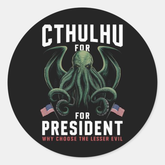 Sticker Rond Funny Elections 2024 Cthulhu pour le président (Devant)