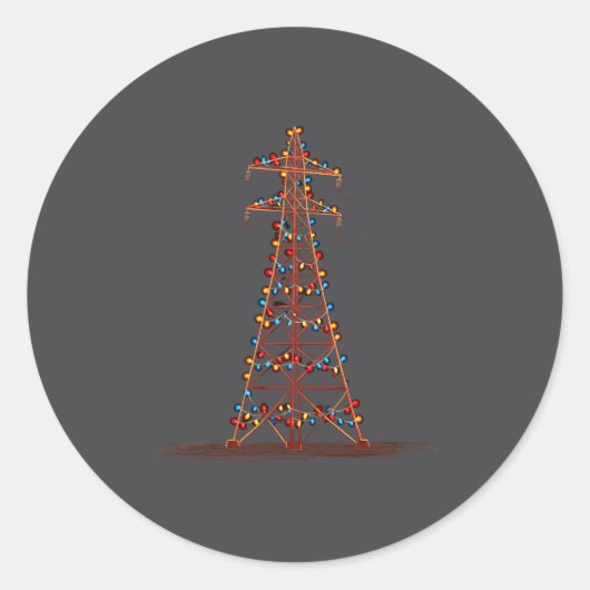 Sticker Rond Funny Electric Pylon Christmas Graphics Lights Lov (Devant)