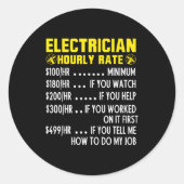 Sticker Rond Funny Electrician Hourly Rate Pricing Chart (Devant)