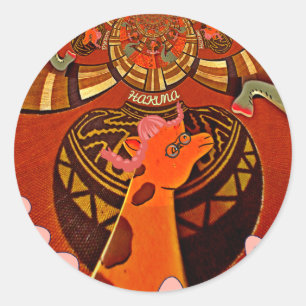 Sticker Rond Funny Elegant Giraffe Accessoré Style Africain