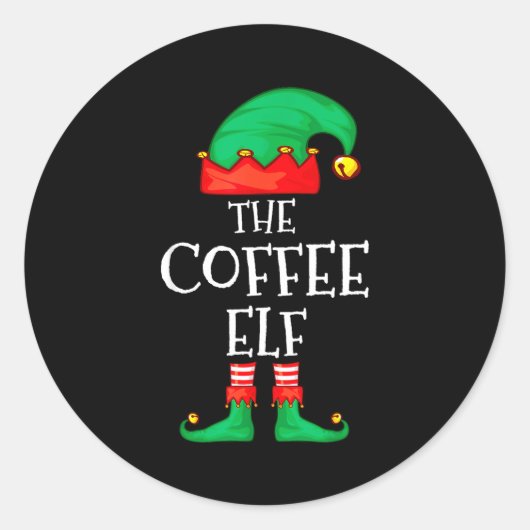 Sticker Rond Funny Elf Family Christmas The Coffee Elf Sweater (Devant)