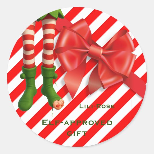 Sticker Rond Funny Elf Legs Christmas | North Pole Mischief (Devant)