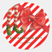 Sticker Rond Funny Elf Legs Christmas | North Pole Mischief (Devant)