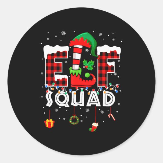 Sticker Rond Funny Elf Squad Christmas Family Matching Pajamas  (Devant)