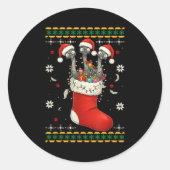 Sticker Rond Funny Emu Bird In Xmas Socks Lights Christmas (Devant)