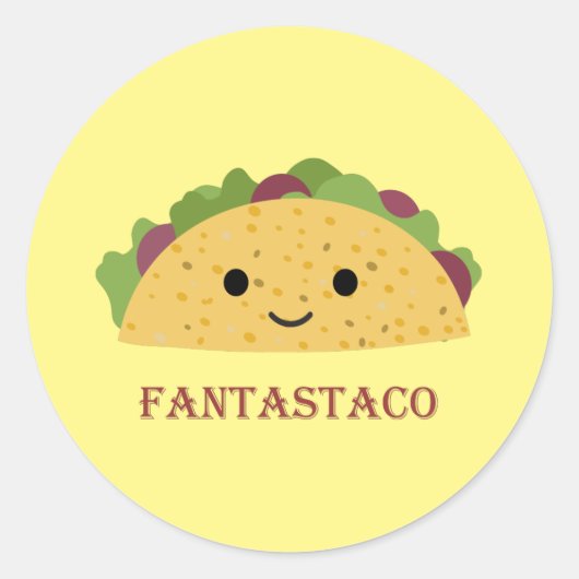 Sticker Rond Funny Fantastaco Taco Pun Cute Kawaii Taco (Devant)