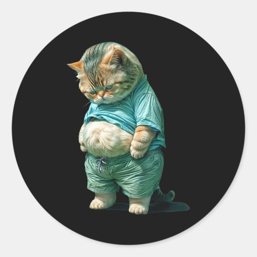 Sticker Rond Funny Fat Cat Ia Art Design Print  (Devant)