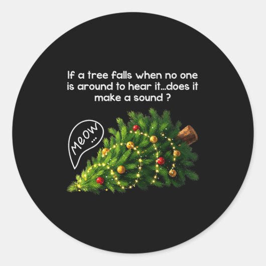 Sticker Rond Funny Felines Pushing Christmas Tree Ugly Xmas Paj (Devant)