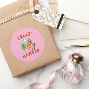 Sticker Rond Funny Feliz Navidad Cute Christmas Chili