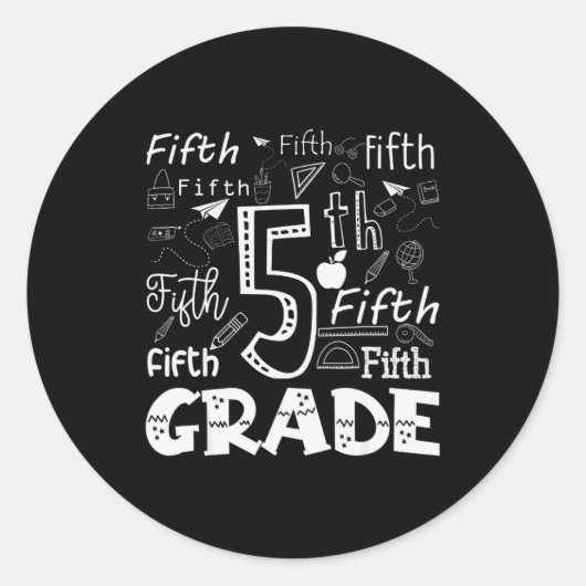 Sticker Rond Funny Fifth Grade Doodle Tygraphy Birthday Design (Devant)
