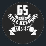 Sticker Rond Funny Fishing 65th Birthday Gift Fisherman 65 Year<br><div class="desc">Funny Fishing 65e anniversaire Gift Fisherman 65 ans</div>
