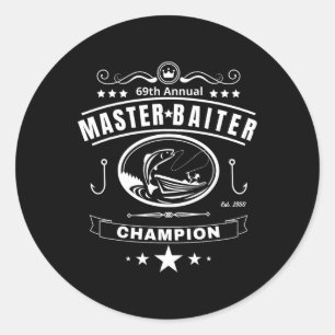 Sticker Rond Funny Fishing Master Iter Champion Dons Homme