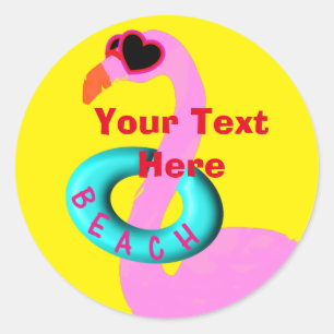 Sticker Rond Funny Flamant rose rose Personnalisé