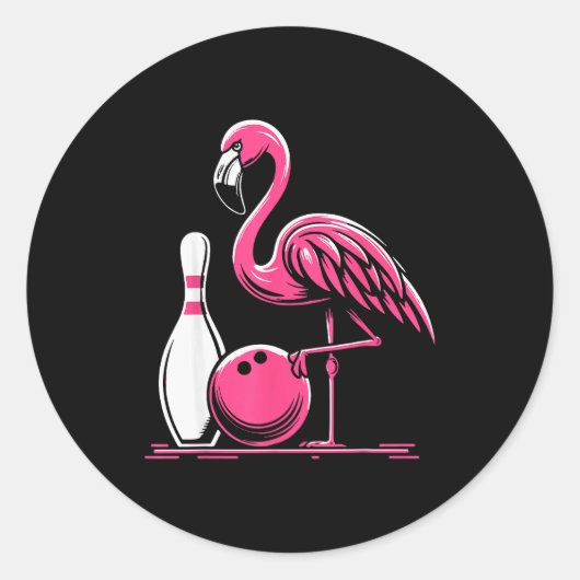 Sticker Rond Funny Flamingo Bowling N Bowl Bowler (Devant)