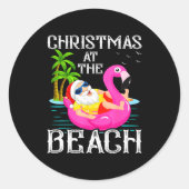 Sticker Rond Funny Flamingo Float Santa Claus Christmas At The (Devant)