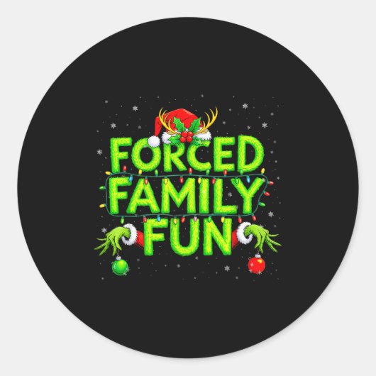Sticker Rond Funny Forced Family Fun Christmas Holiday Shirt Me (Devant)
