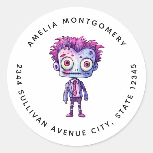 Sticker Rond Funny Frankenstein Monster Halloween Fun - Adresse (Devant)