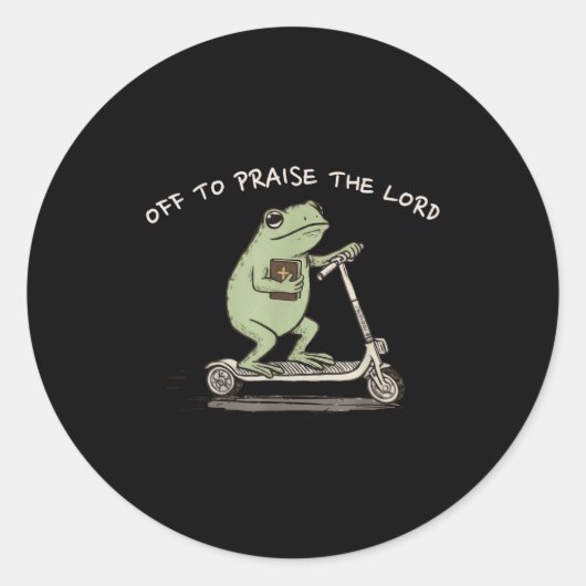 Sticker Rond Funny Frog Off To Praise The Lord Christian Scoote (Devant)