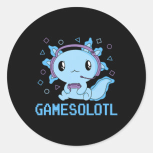 Sticker Rond Funny Gamesolotl Anime Kawaii Gaming Axolotl