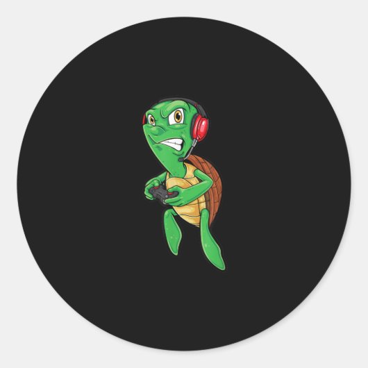 Sticker Rond Funny Gaming Angry Sea Turtle Playing (Devant)