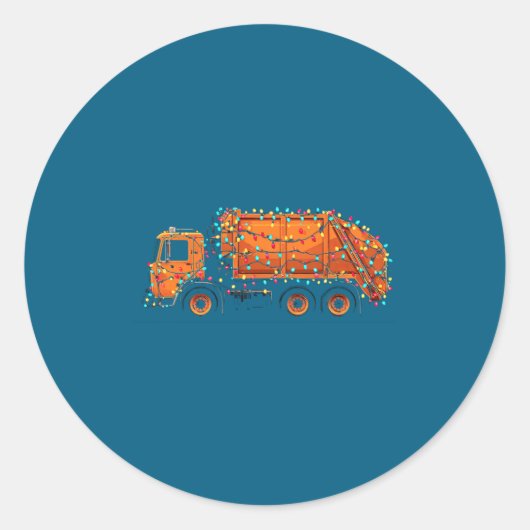 Sticker Rond Funny Garbage Truck Christmas Graphics Lights Love (Devant)