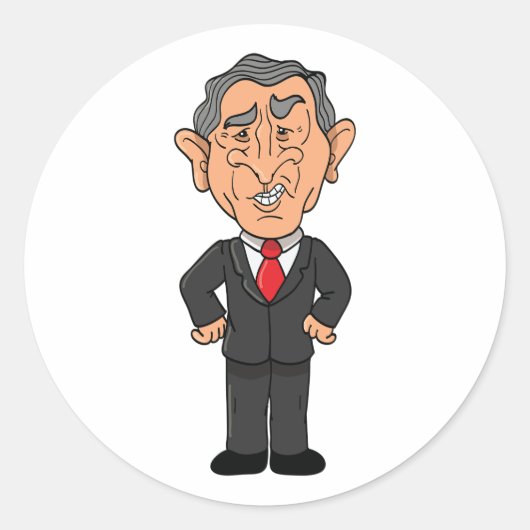 Sticker Rond Funny George W Bush Political Caricature (Devant)