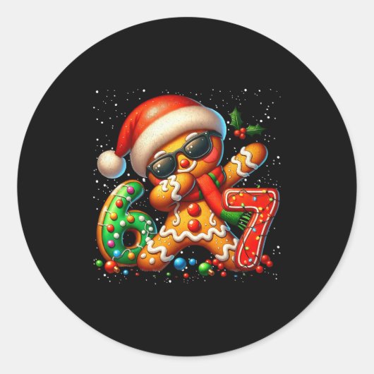 Sticker Rond Funny Gingerbread Dabbing Six Seven 67 Meme Christ (Devant)