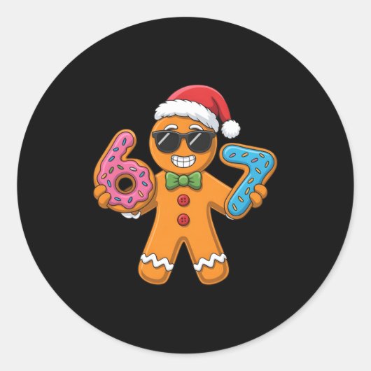 Sticker Rond Funny Gingerbread Six Seven 67 Ice Cream Christmas (Devant)