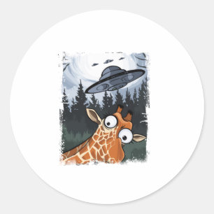 Sticker Rond Funny Giraffe UFO Zoo Animal Weird Meme Graphique 