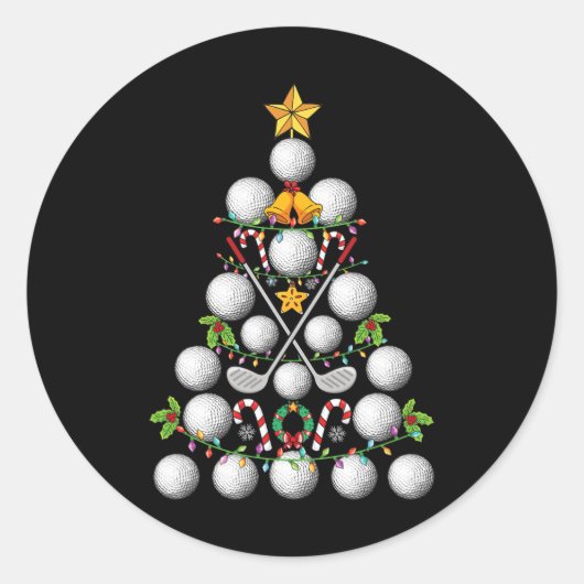 Sticker Rond Funny Golf Ball Christmas Tree Christmas Golf Love (Devant)