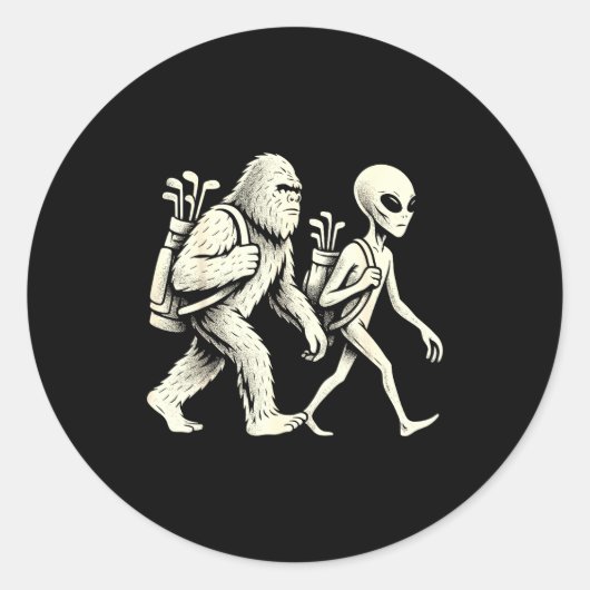 Sticker Rond Funny Golf Bigfoot Sasquatch Alien Ufo Golfer  (Devant)